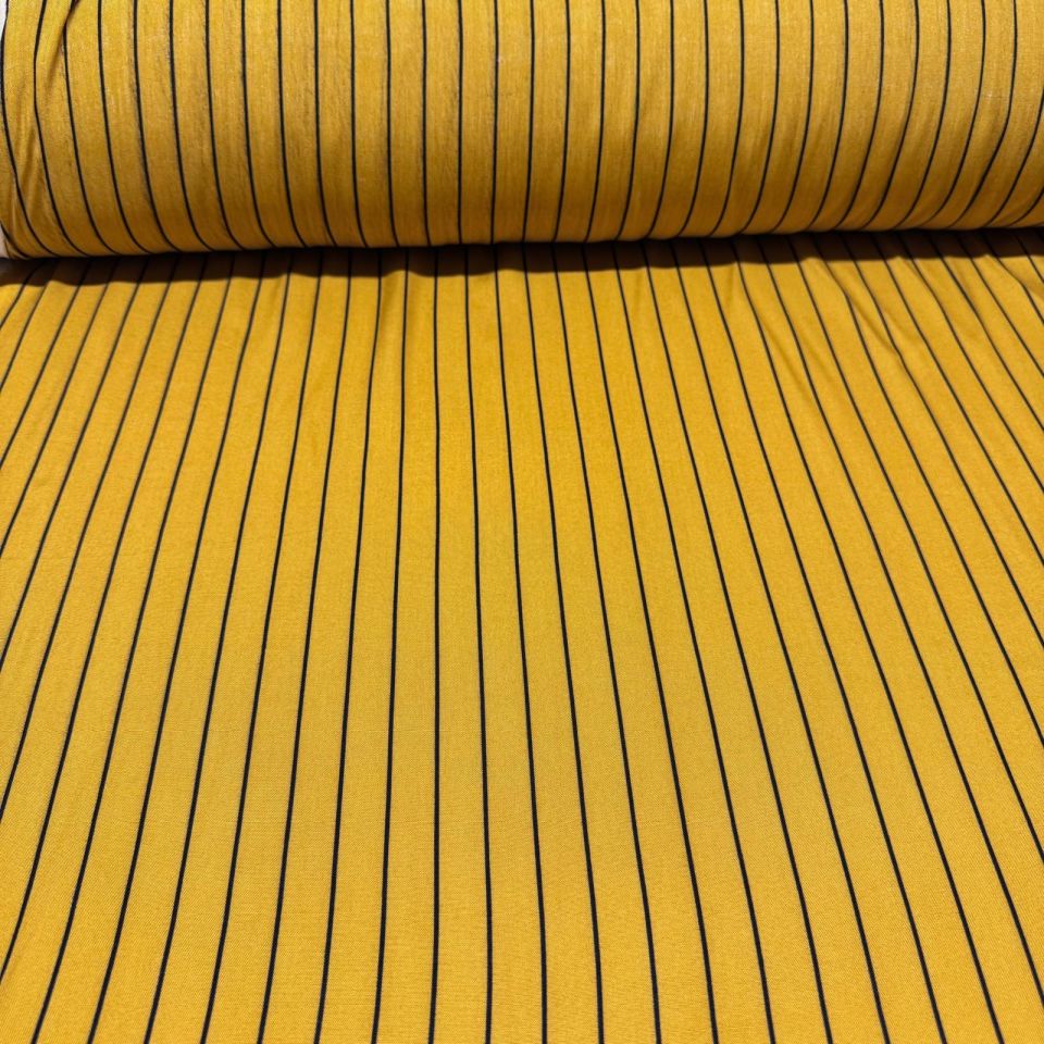 İthal Viskon Kumaş %100 Pamuk Çift En Sarı Renk Boyuna Çizgi Desenli