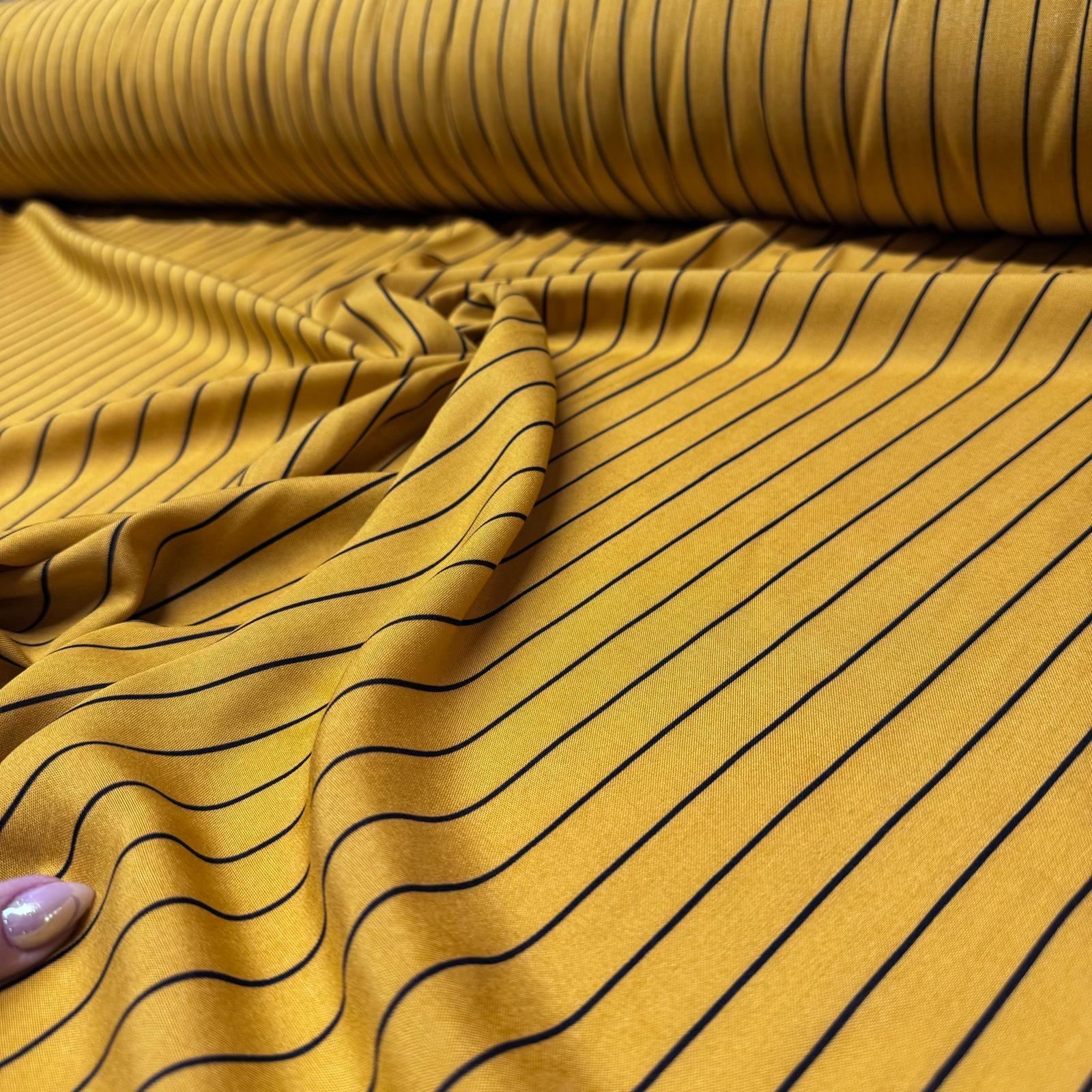 İthal Viskon Kumaş %100 Pamuk Çift En Sarı Renk Boyuna Çizgi Desenli