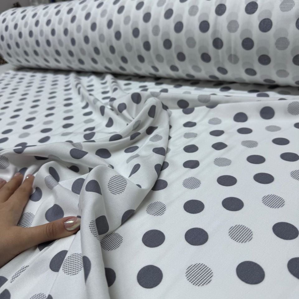 İthal Viskon Kumaş %100 Pamuk Çift En Büyük Puantiyeli Antrasit & Beyaz