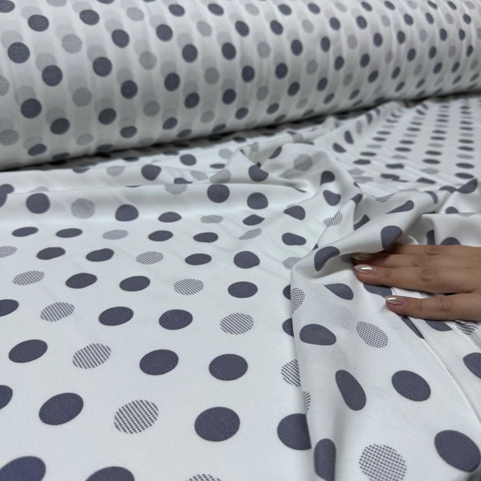 İthal Viskon Kumaş %100 Pamuk Çift En Büyük Puantiyeli Antrasit & Beyaz