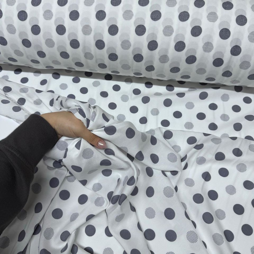 İthal Viskon Kumaş %100 Pamuk Çift En Büyük Puantiyeli Antrasit & Beyaz