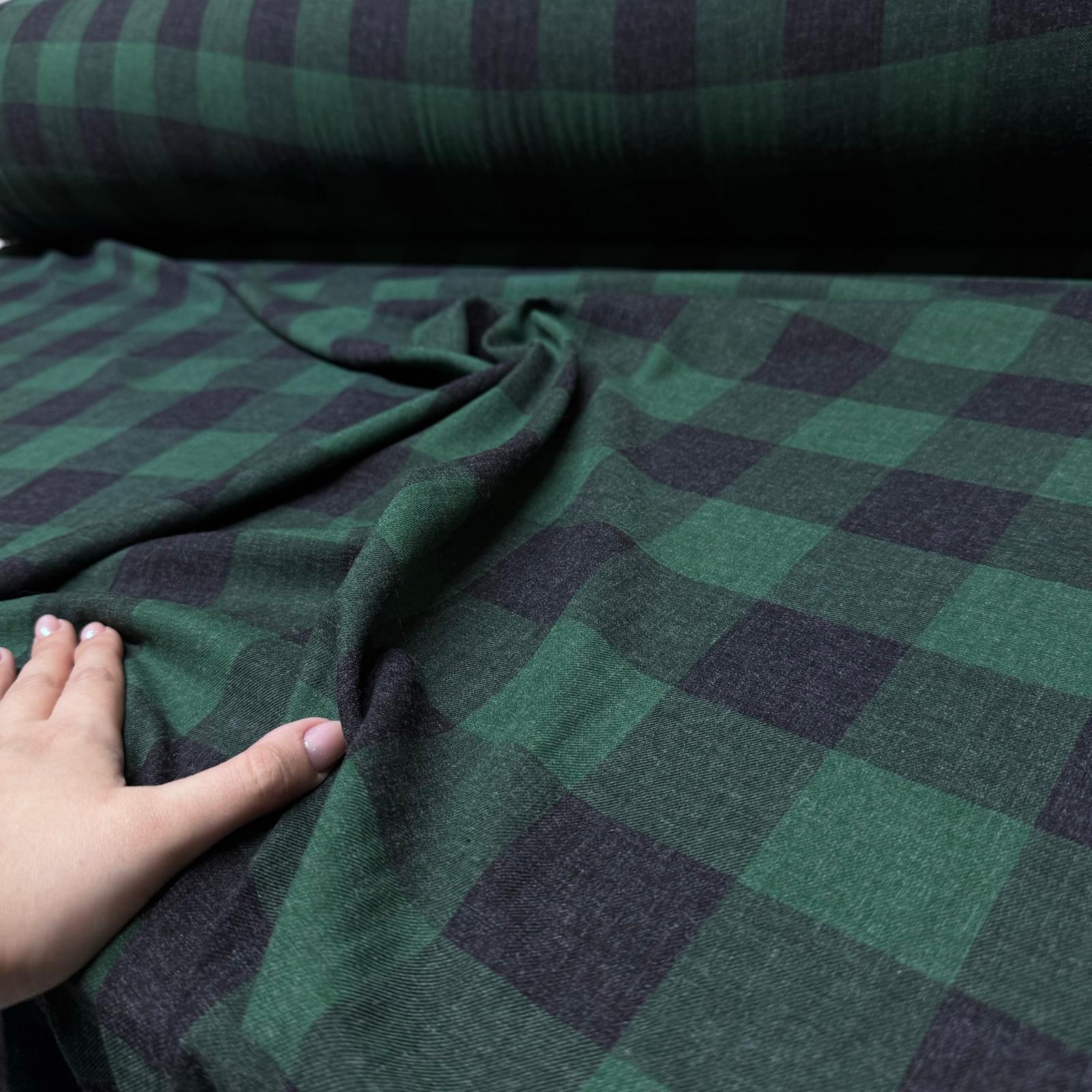 Yün Viskon Kumaş Çift En %100 Pamuk Kareli Yeşil & Siyah Renk