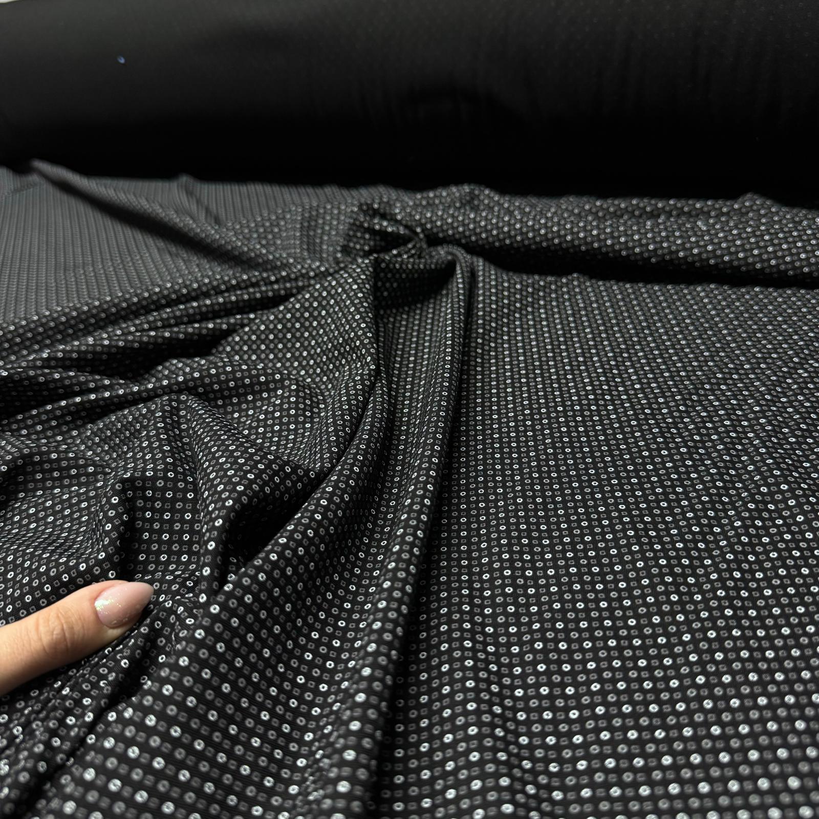 İthal Viskon Kumaş %100 Pamuk Çift En Küçük Desenli Siyah