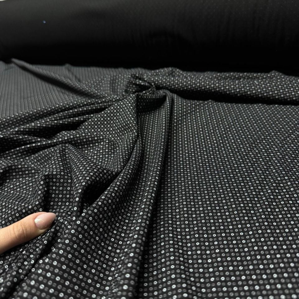 İthal Viskon Kumaş %100 Pamuk Çift En Küçük Desenli Siyah