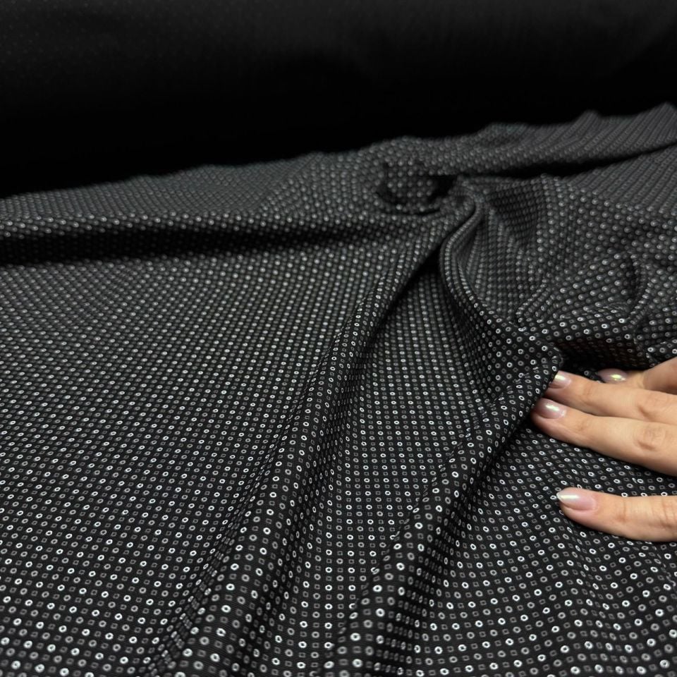 İthal Viskon Kumaş %100 Pamuk Çift En Küçük Desenli Siyah