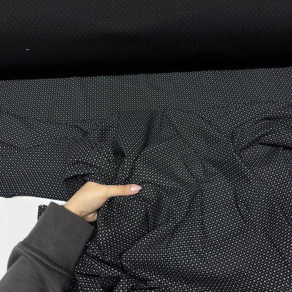 İthal Viskon Kumaş %100 Pamuk Çift En Küçük Desenli Siyah