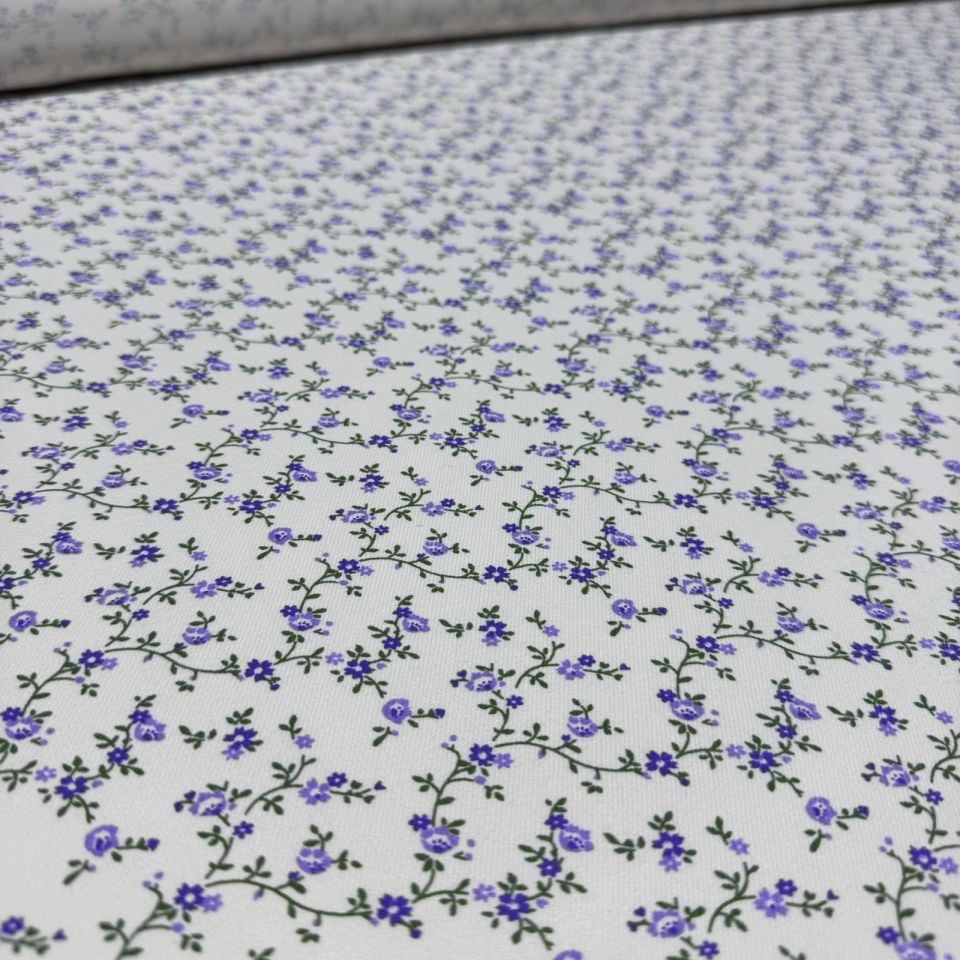 İnce Gabardin Kumaş %100 Pamuk Çift En Mor Çiçek Desenli