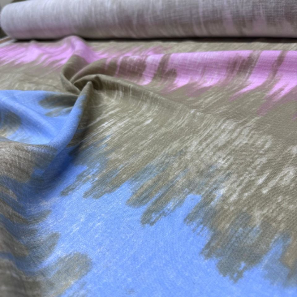 Çift Kat Müslin Kumaş Çift En %100 Pamuk Organik Pembe Mavi Batik Desen