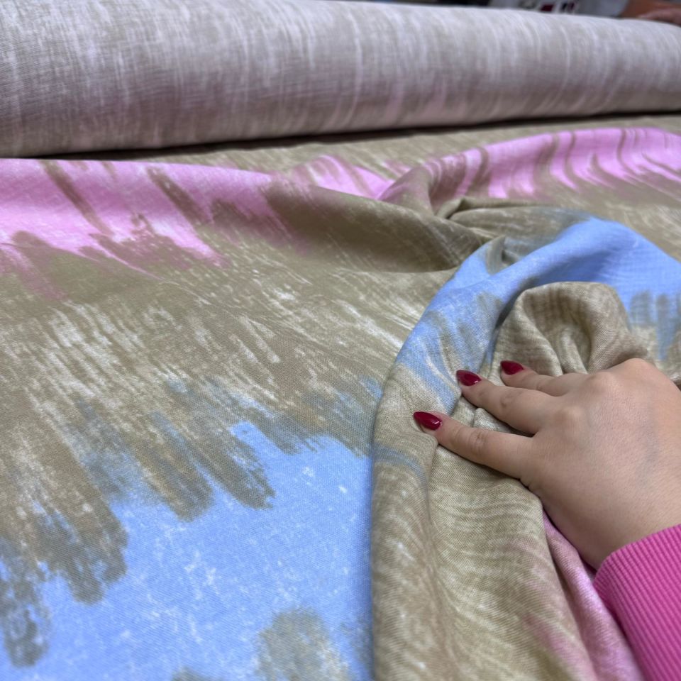 Çift Kat Müslin Kumaş Çift En %100 Pamuk Organik Pembe Mavi Batik Desen