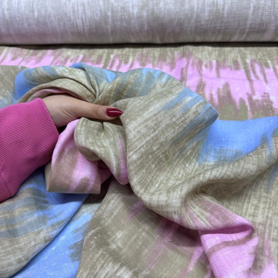 Çift Kat Müslin Kumaş Çift En %100 Pamuk Organik Pembe Mavi Batik Desen