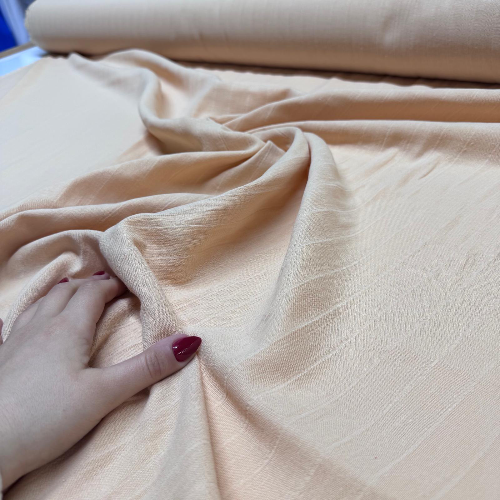 Çift Kat Müslin Kumaş Çift En Organik %100 Pamuk Somon Renk Boyuna Çizgili Desen