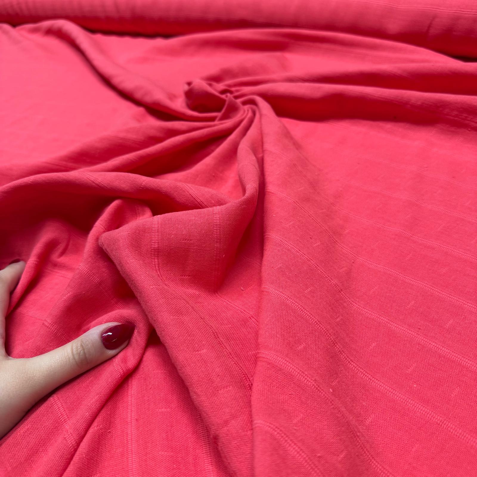 Çift Kat Müslin Kumaş Çift En Organik %100 Pamuk Mercan Renk Enine Çizgili Desen