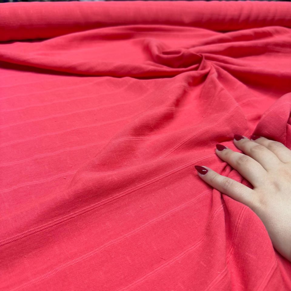 Çift Kat Müslin Kumaş Çift En Organik %100 Pamuk Mercan Renk Enine Çizgili Desen