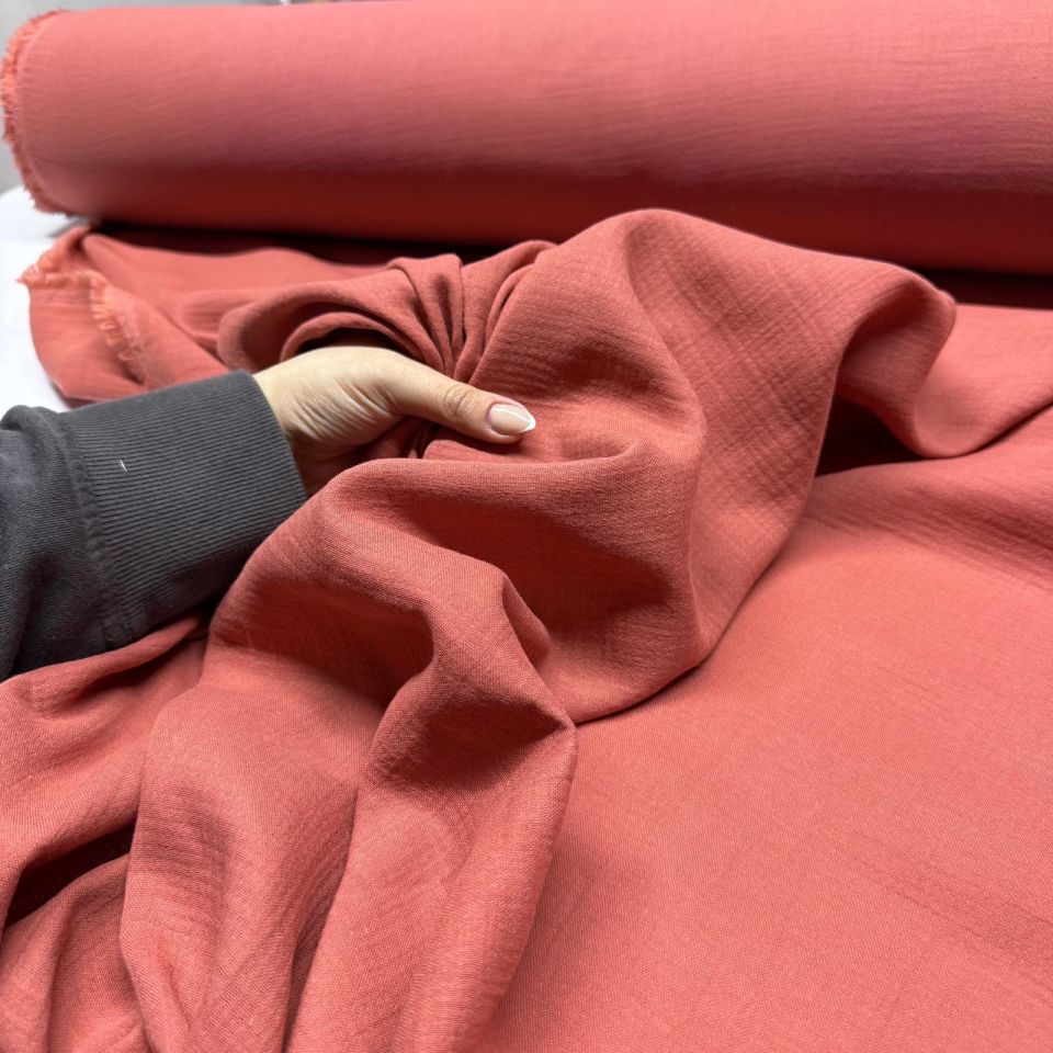 Çift Kat Müslin Kumaş Çift En %100 Pamuk Koyu Gül Kurusu Renk