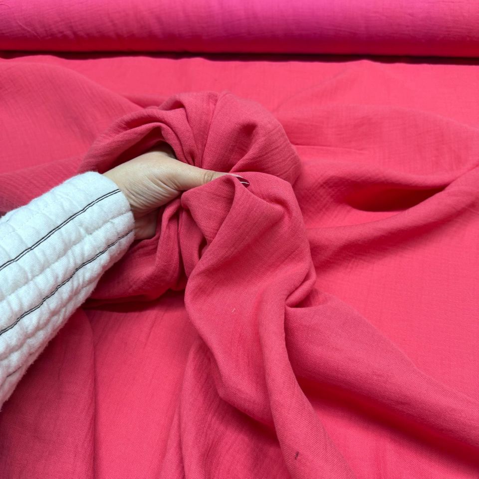 Çift Kat Müslin Kumaş Çift En %100 Pamuk Mercan & Nar Çiçeği Renk