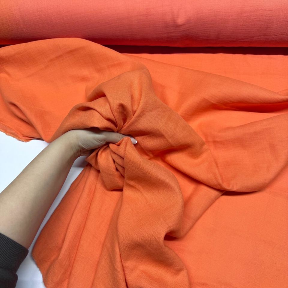 Çift Kat Müslin Kumaş Çift En %100 Pamuk Turuncu Renk