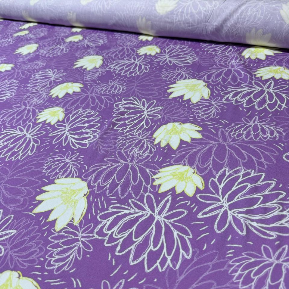 Belmando Kumaş Çift En Mor&Lila Zemin Çiçek Desenli