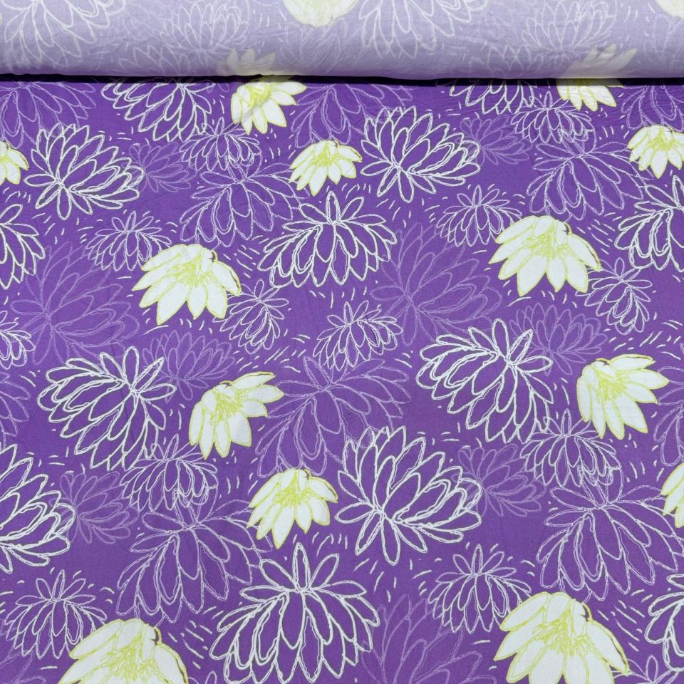 Belmando Kumaş Çift En Mor&Lila Zemin Çiçek Desenli