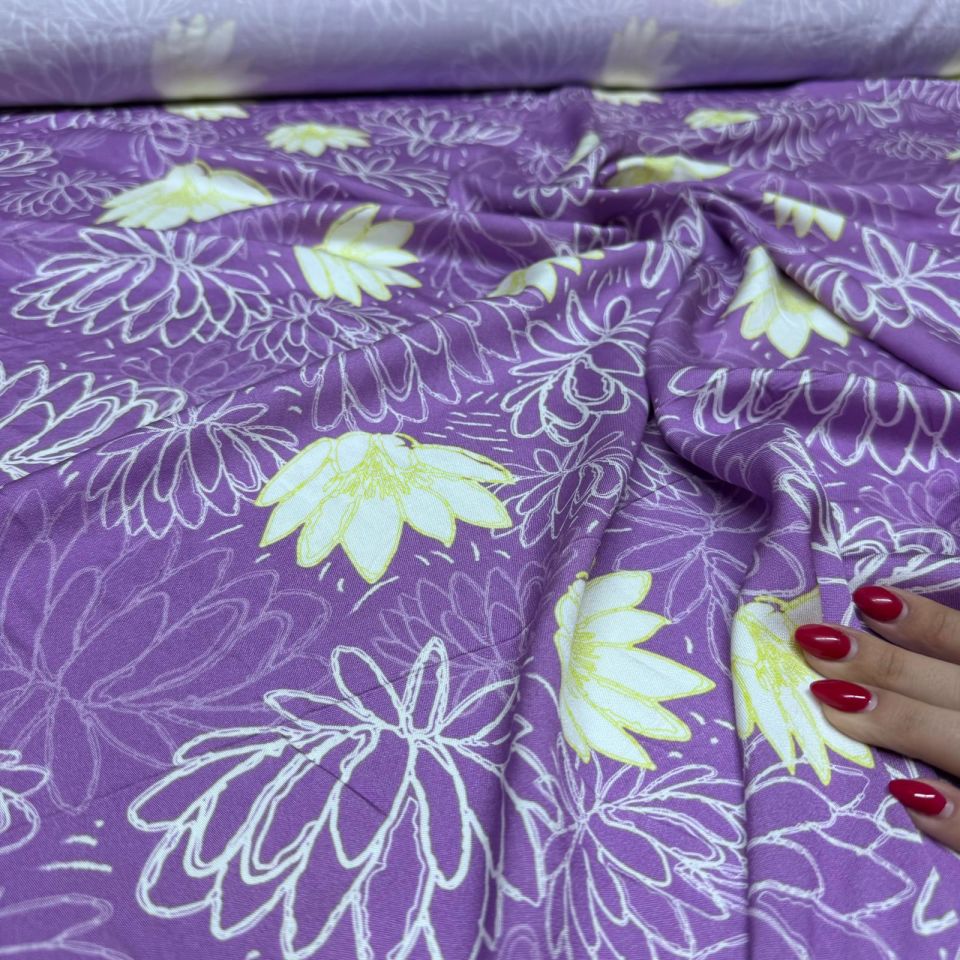 Belmando Kumaş Çift En Mor&Lila Zemin Çiçek Desenli