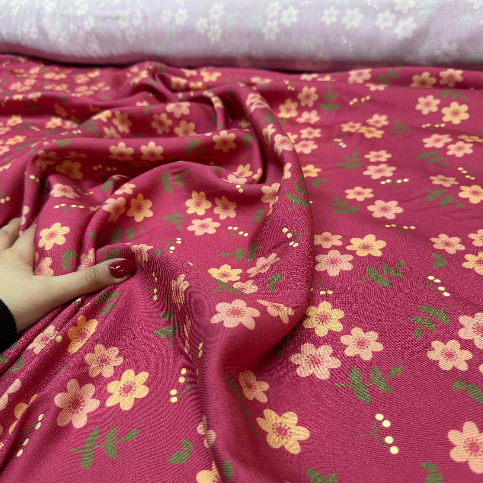 Belmando Kumaş Nar Çiçeği Zemin Renk Çiçek Desenli Çift En