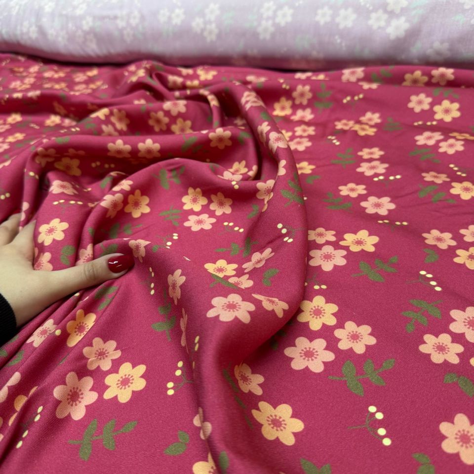 Belmando Kumaş Nar Çiçeği Zemin Renk Çiçek Desenli Çift En