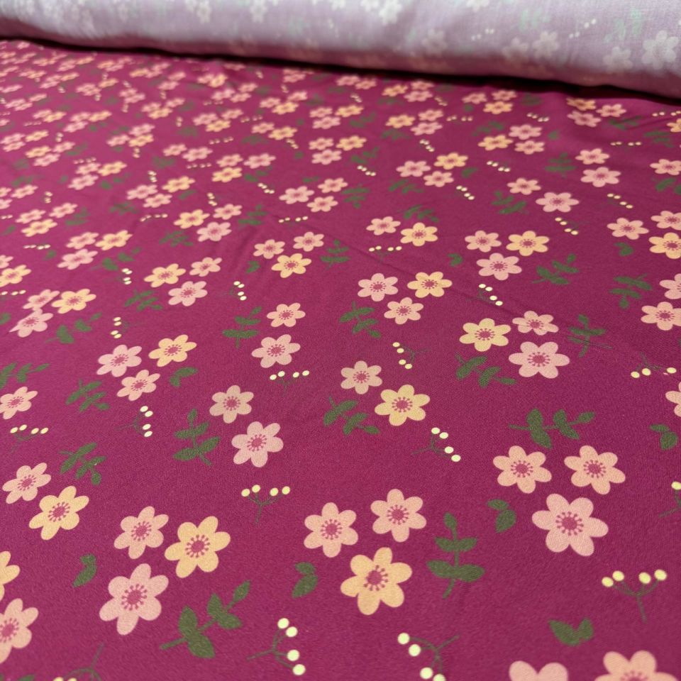 Belmando Kumaş Nar Çiçeği Zemin Renk Çiçek Desenli Çift En