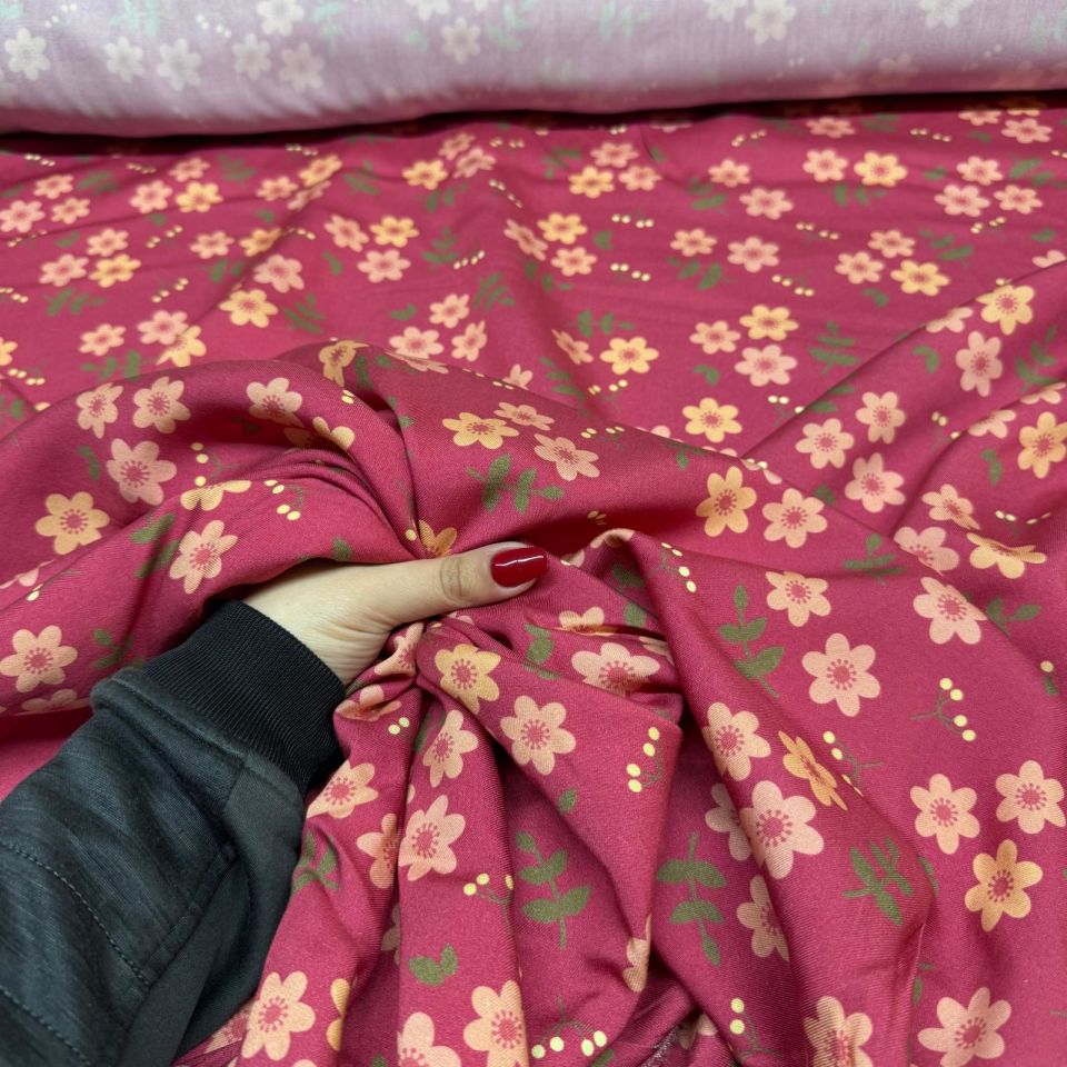 Belmando Kumaş Nar Çiçeği Zemin Renk Çiçek Desenli Çift En