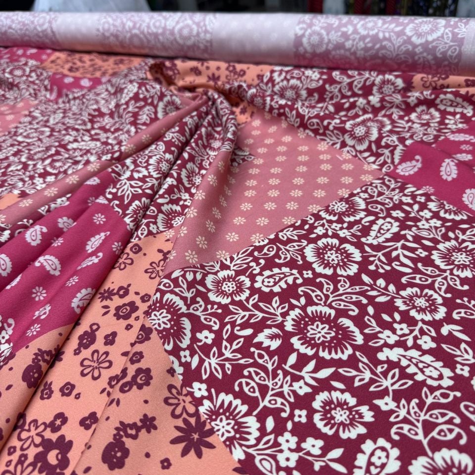 Belmando Kumaş Mercan&Nar Çiçeği Çift En Patchwork Etnik Desenli