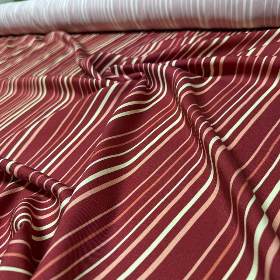 Belmando Kumaş Bordo&Kiremit Renk Çizgili Çift En