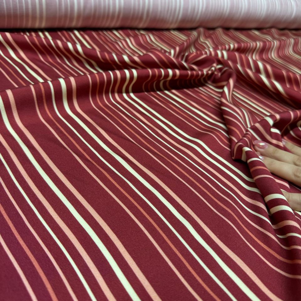 Belmando Kumaş Bordo&Kiremit Renk Çizgili Çift En