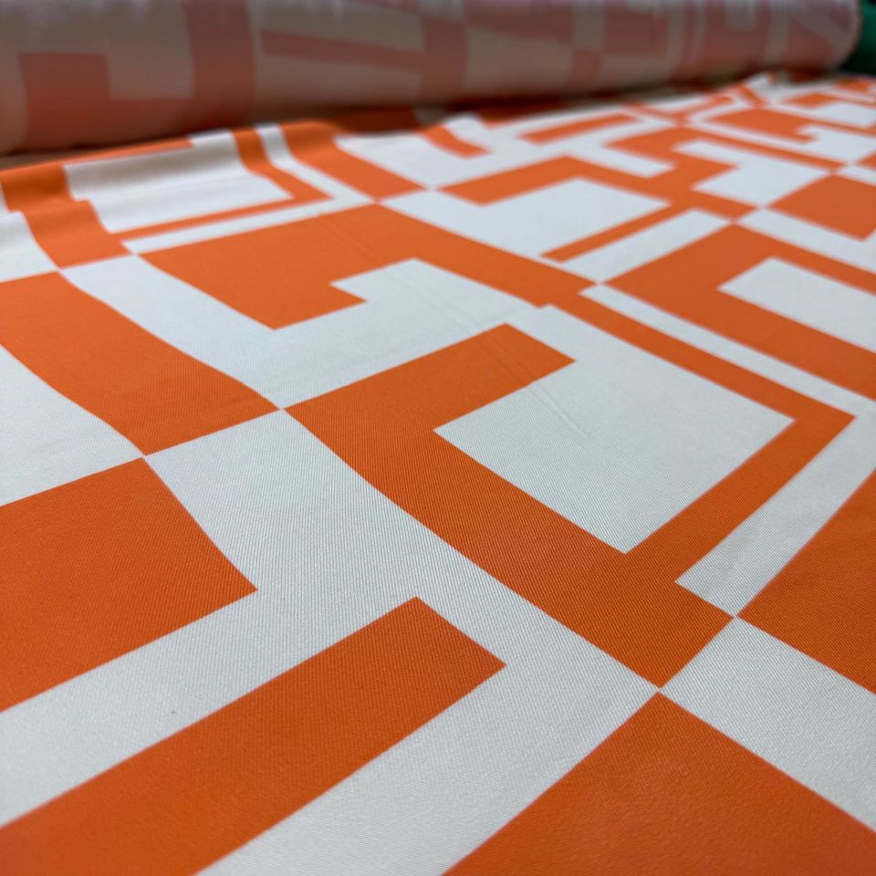 Belmando Kumaş Turuncu Renk Geometrik Desenli Çift En