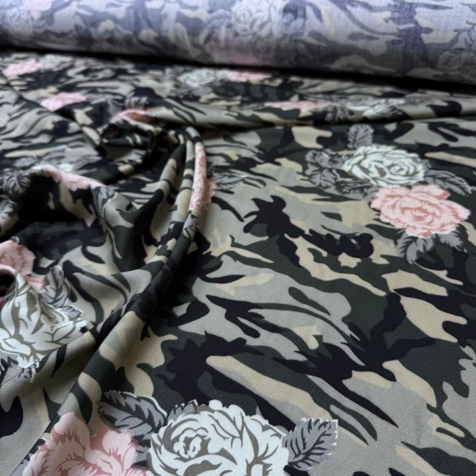 Belmando Kumaş Kamuflaj&Gül Desenli Çift En