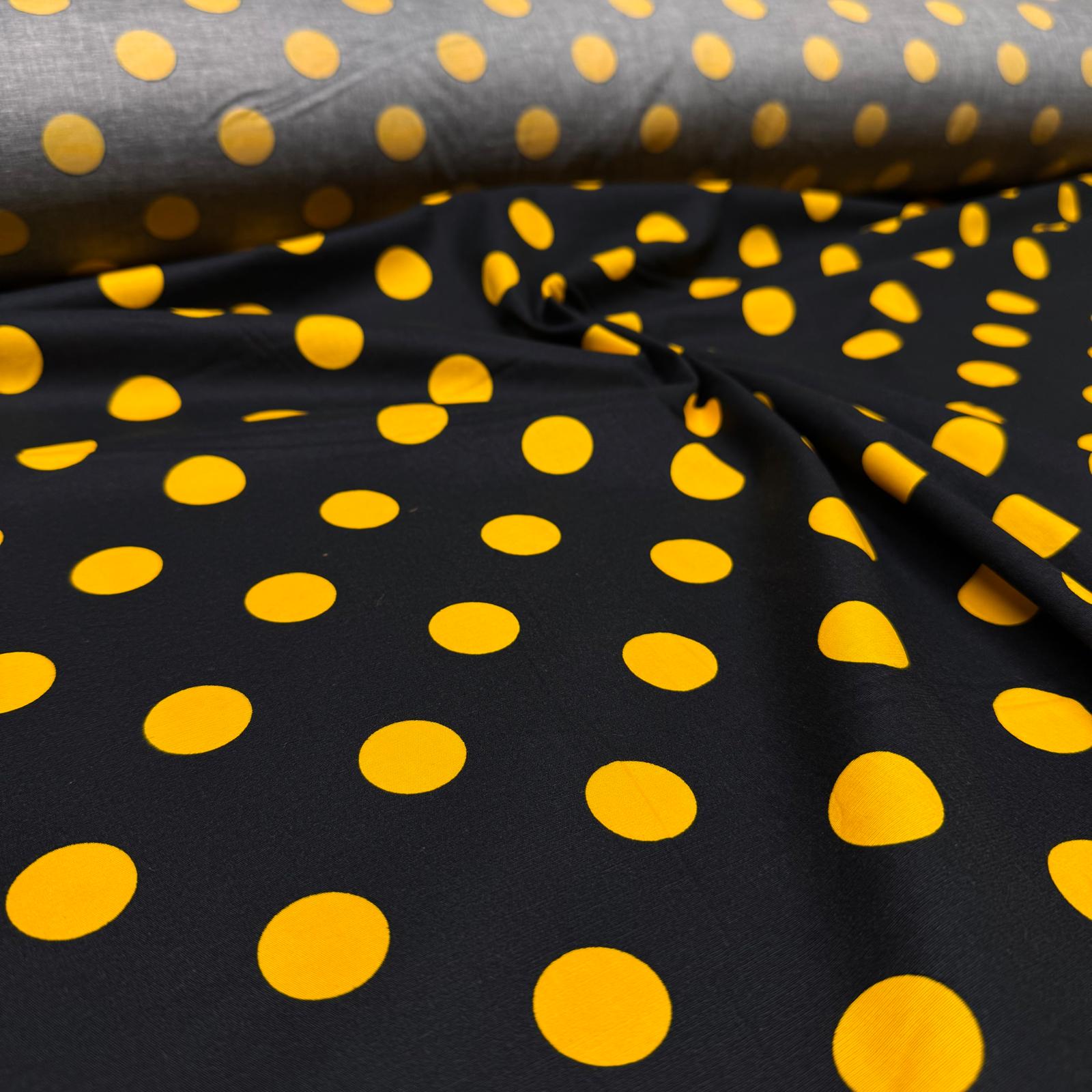 Poplin Kumaş Koyu Lacivert Üzeri Turuncu Puantiyeli Çift En