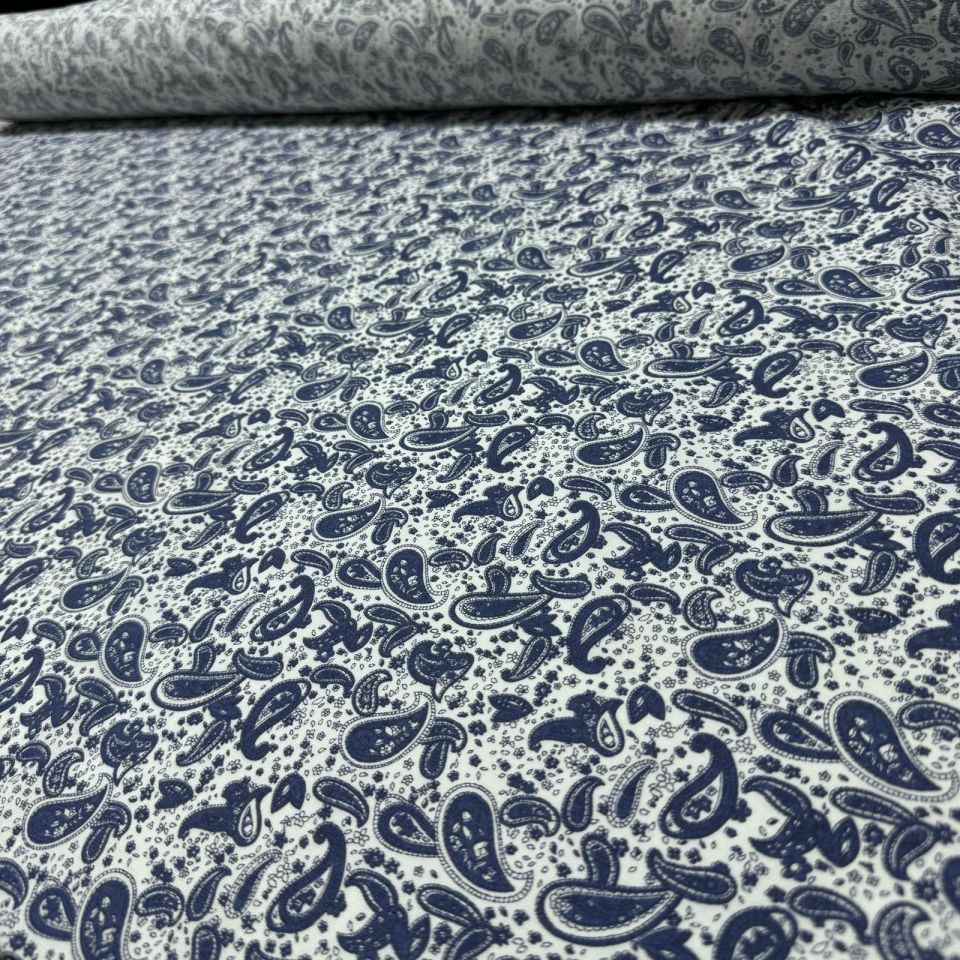 Poplin Kumaş Lacivert Şal&Etnik Desenli Dokuma Çift En