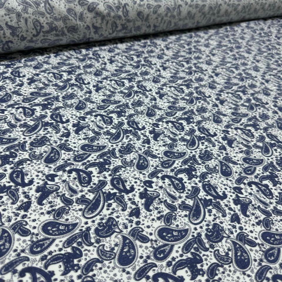 Poplin Kumaş Lacivert Şal&Etnik Desenli Dokuma Çift En