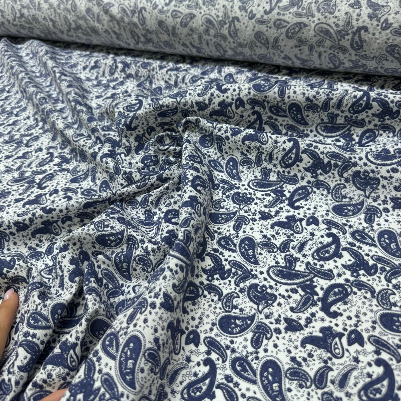 Poplin Kumaş Lacivert Şal&Etnik Desenli Dokuma Çift En