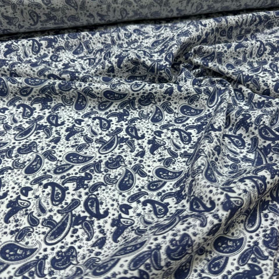 Poplin Kumaş Lacivert Şal&Etnik Desenli Dokuma Çift En