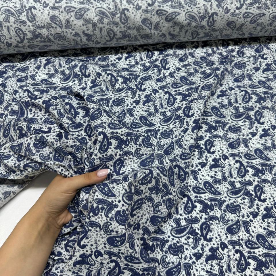 Poplin Kumaş Lacivert Şal&Etnik Desenli Dokuma Çift En