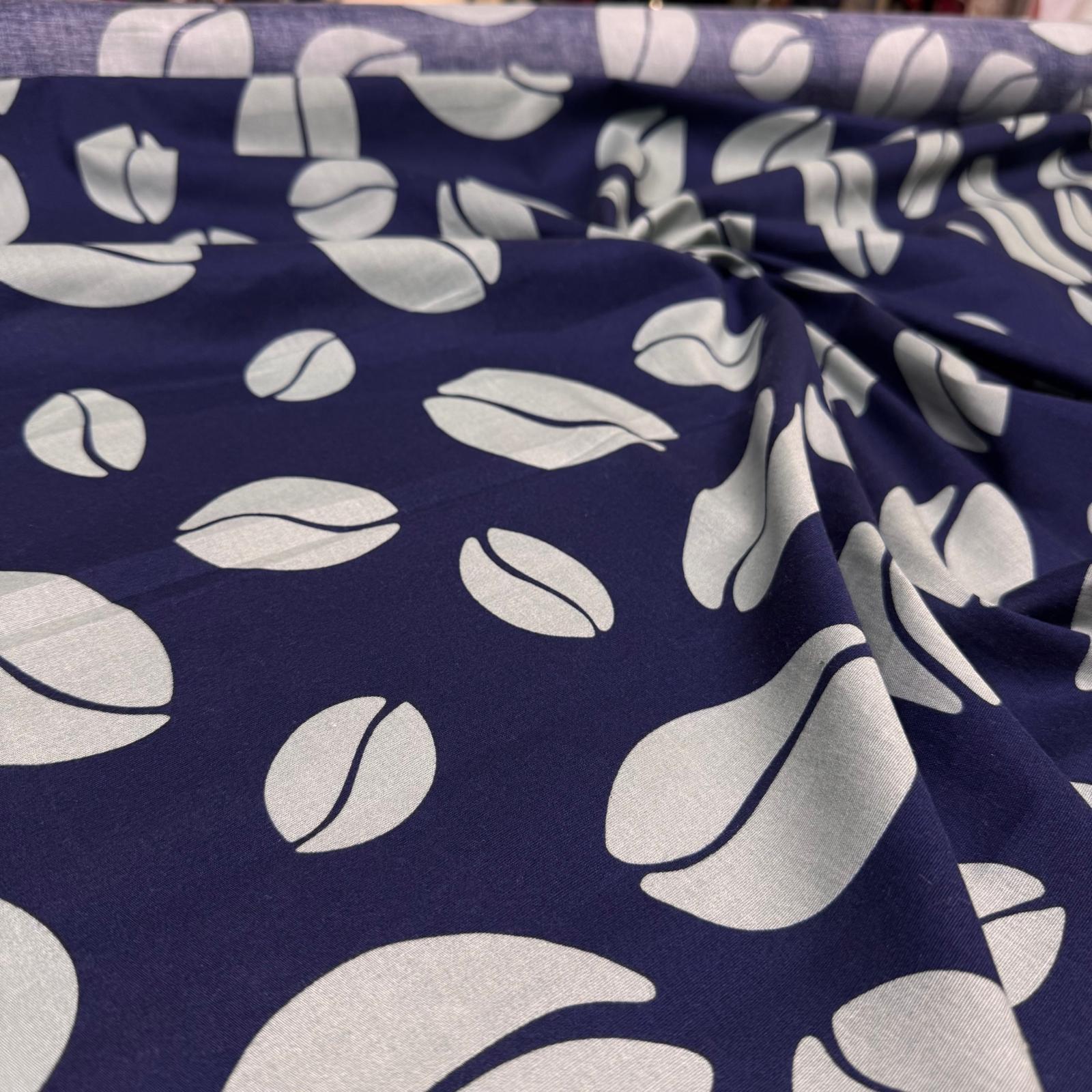 Poplin Kumaş Lacivert Renk Desenli Çift En