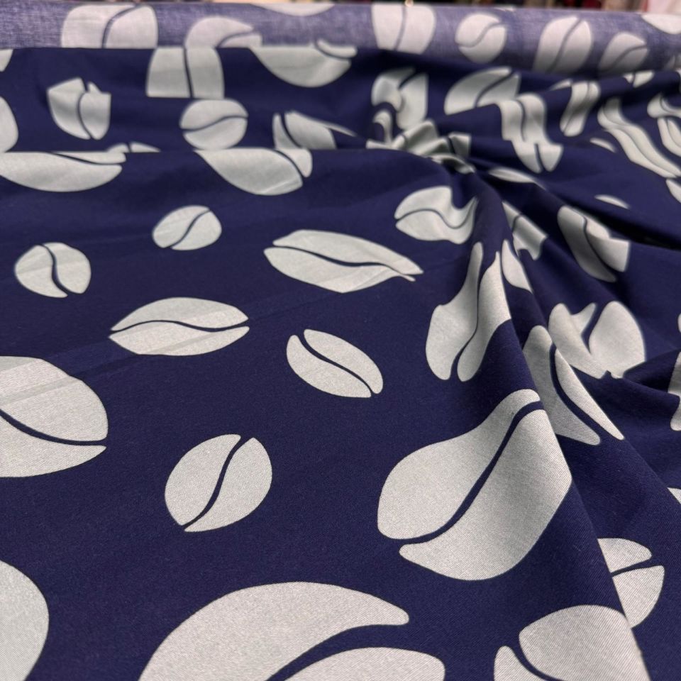 Poplin Kumaş Lacivert Renk Desenli Çift En