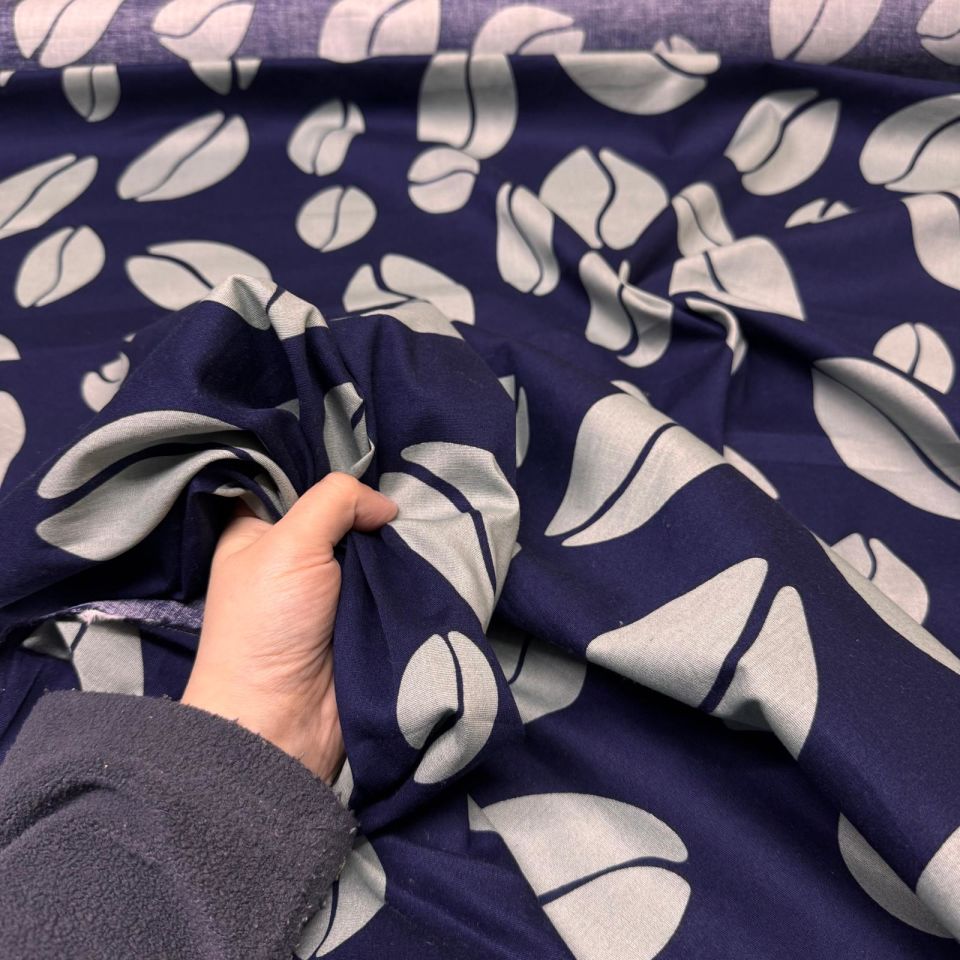 Poplin Kumaş Lacivert Renk Desenli Çift En