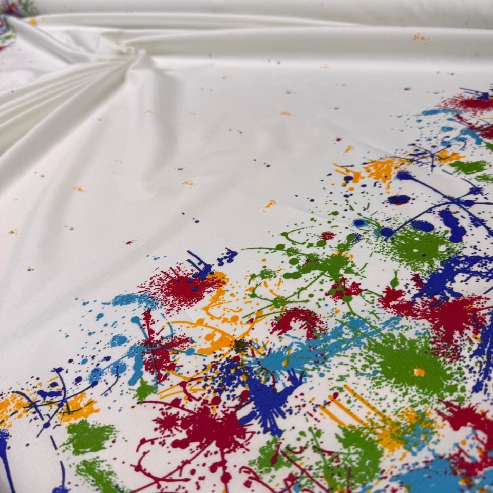 Poplin Kumaş Eteği Sulu Desenli Çok Renkli Çift En