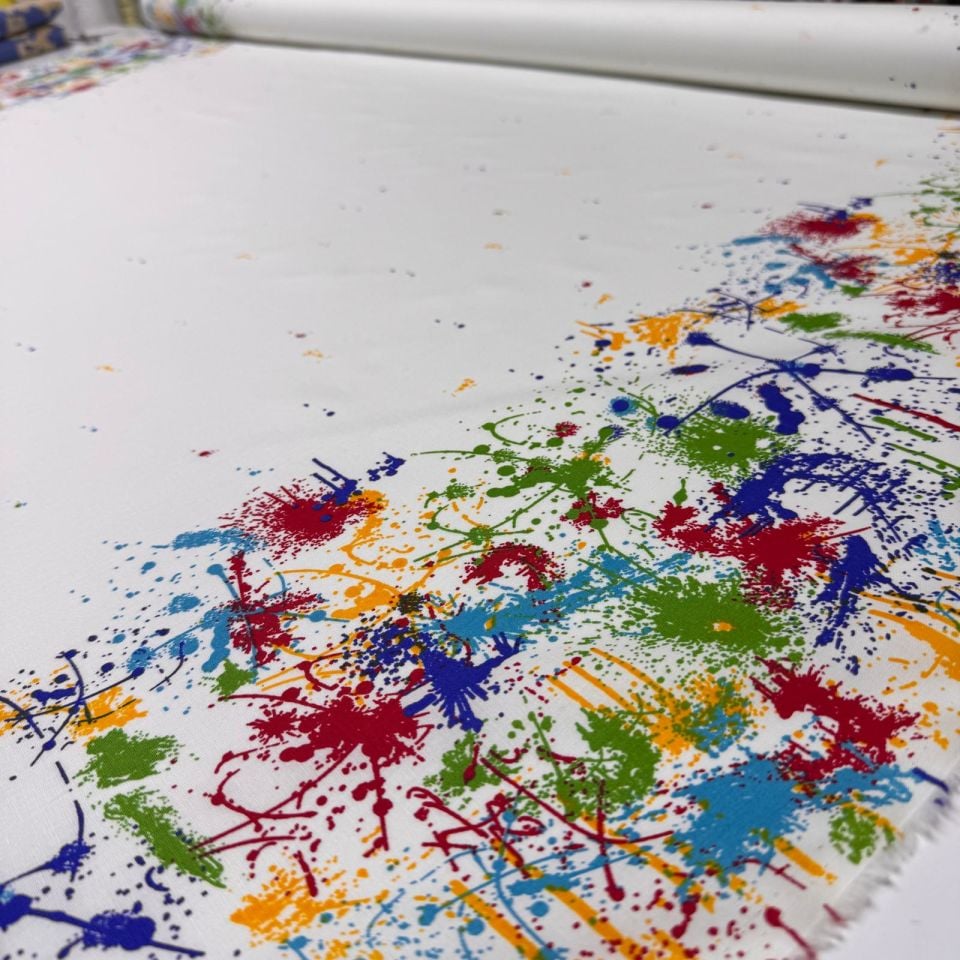 Poplin Kumaş Eteği Sulu Desenli Çok Renkli Çift En