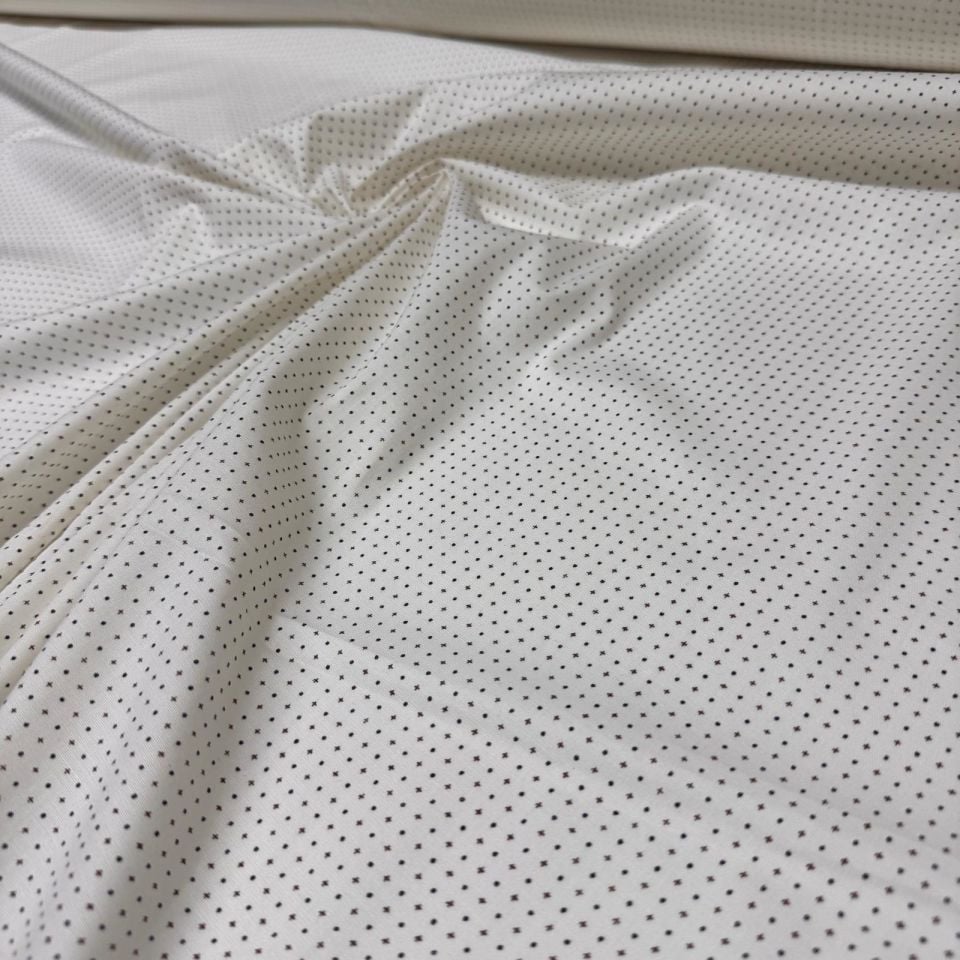 Poplin Kumaş Minik Yıldız&Nokta Desenli Çift En Ekru Zemin