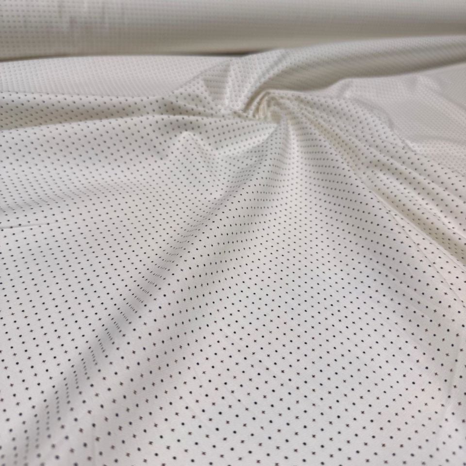 Poplin Kumaş Minik Yıldız&Nokta Desenli Çift En Ekru Zemin