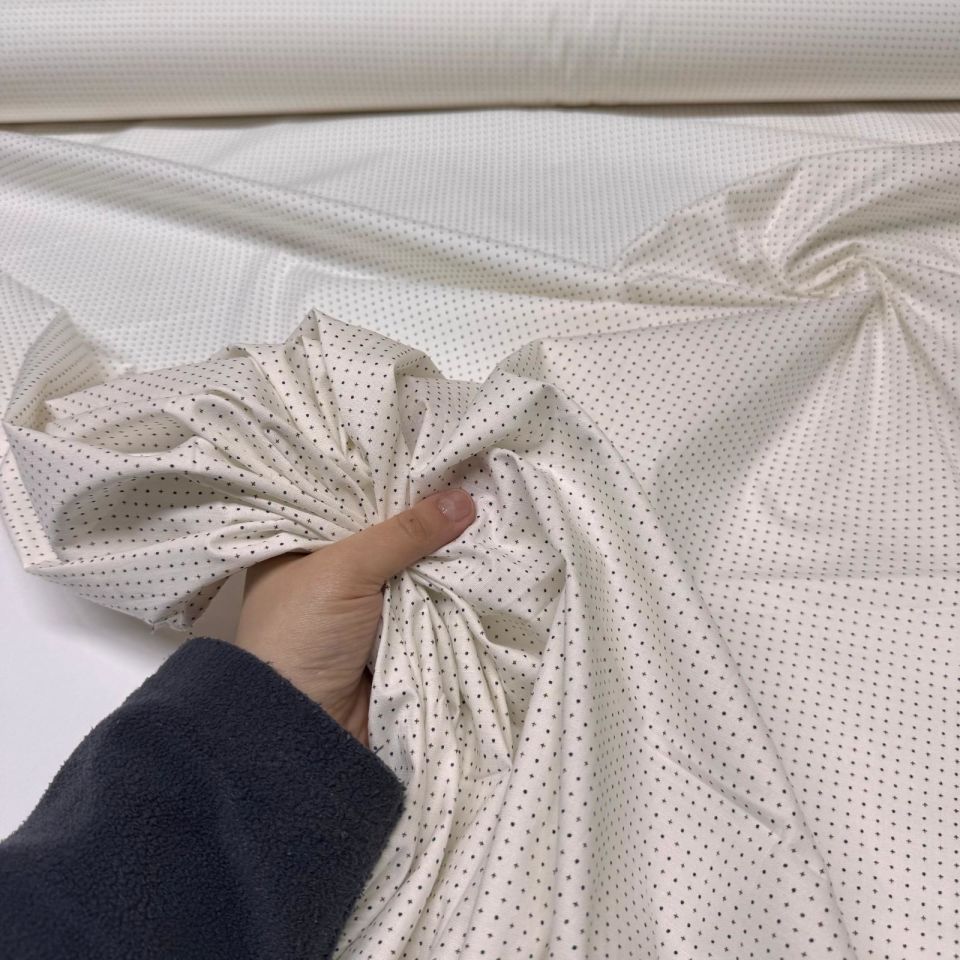 Poplin Kumaş Minik Yıldız&Nokta Desenli Çift En Ekru Zemin