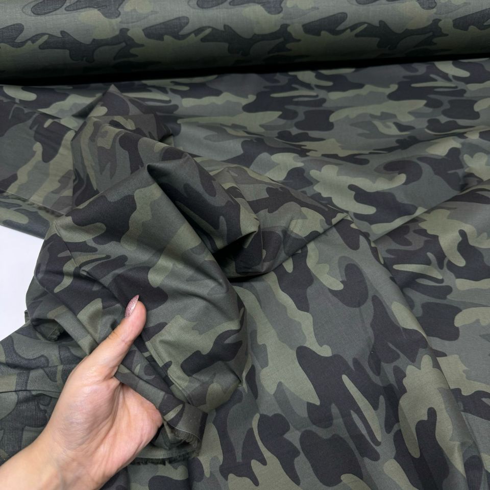 Poplin Kumaş Enine Likralı Çift En Kamuflaj Desen