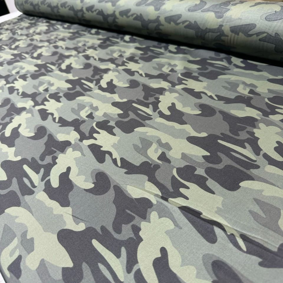 Poplin Kumaş Enine Likralı Çift En Kamuflaj Desen