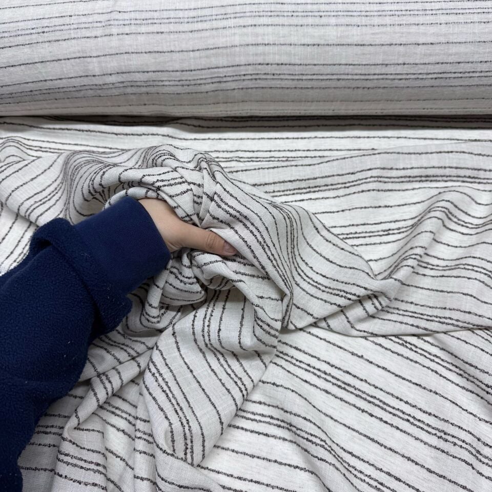 Keten Viskon Kumaş Dökümlü %100 Pamuk Enine Çizgi İşlemeli Kahverengi