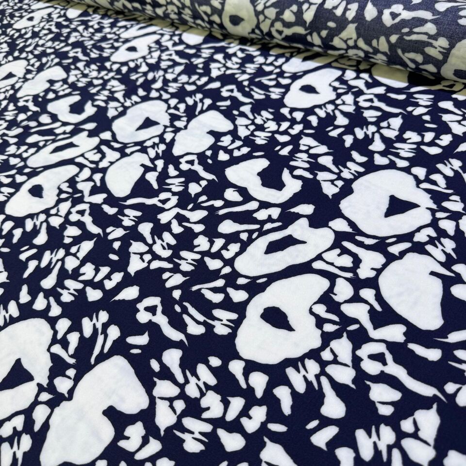 İthal Viskon Kumaş %100 Pamuk Çift En Desenli Lacivert